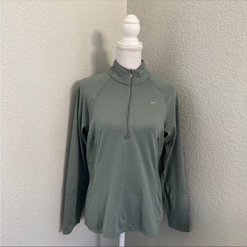 Nike Womens Green Fit Dry 1/4 Zip Long Sleeves Activewear PulloverSize L (12-14)